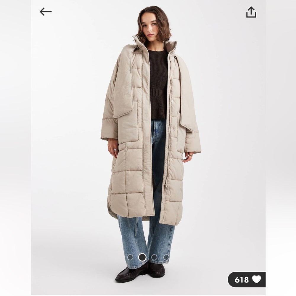 ASOS quilted longline puffer coat in stone - Picture 3 of 7